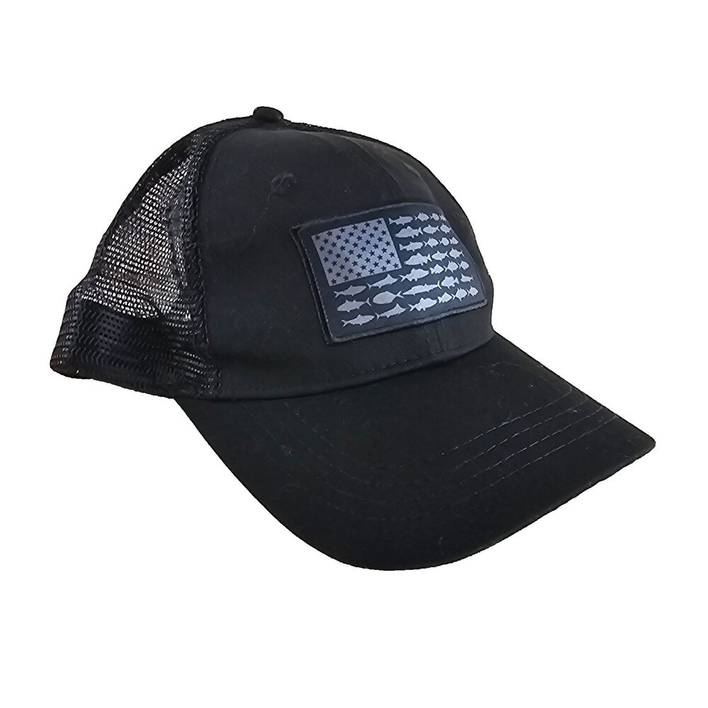 Three In Hat Men Black Fish Flag Mesh Trucker Snapback Adjustable Cap